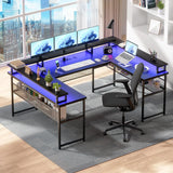 Unikito U-Shaped Desk with LED & Outlets