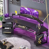 79" Gaming  Computer Desk with 2 Fabric Drawers & LED Light, L Shaped Gaming Desk with Storage Shelf for Home Office