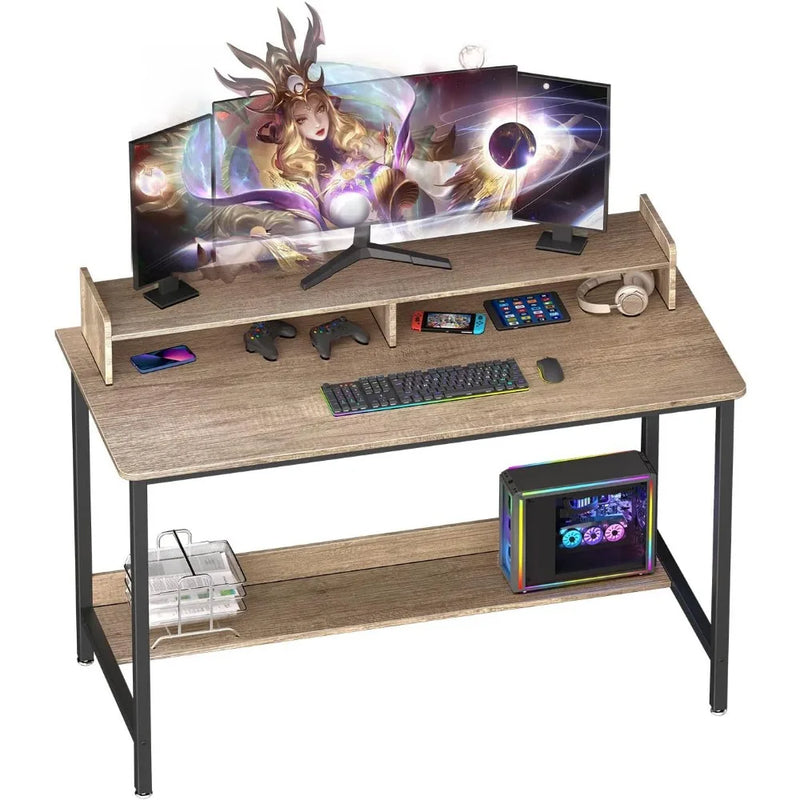 Computer Desk with Shelf, 32 Inch Gaming Desk, Home Office Storage Study Computer Desk Workstation, Metal Frame