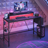 41.7 inch Gaming Desk with LED Monitor Stand, Storage Pocket, Gaming Room and Home Office, Carbon Fiber Patten