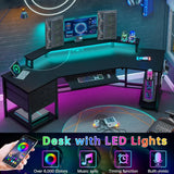 79" Gaming  Computer Desk with 2 Fabric Drawers & LED Light, L Shaped Gaming Desk with Storage Shelf for Home Office