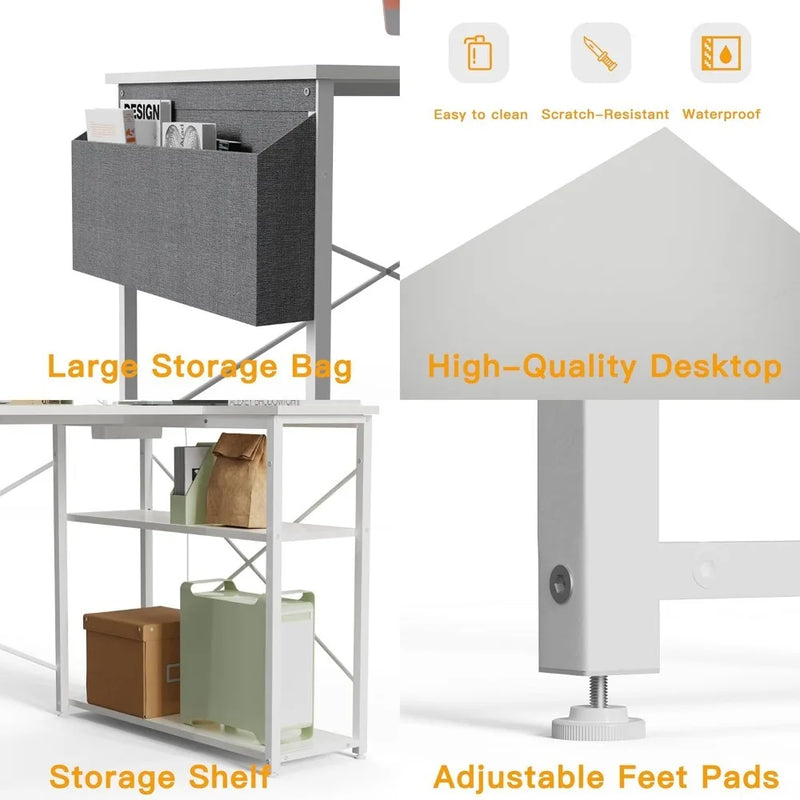 L Shaped Computer Desk with Reversible Shelves, Gaming Desk Study Writing Desk for Home Office Bedroom Small Space