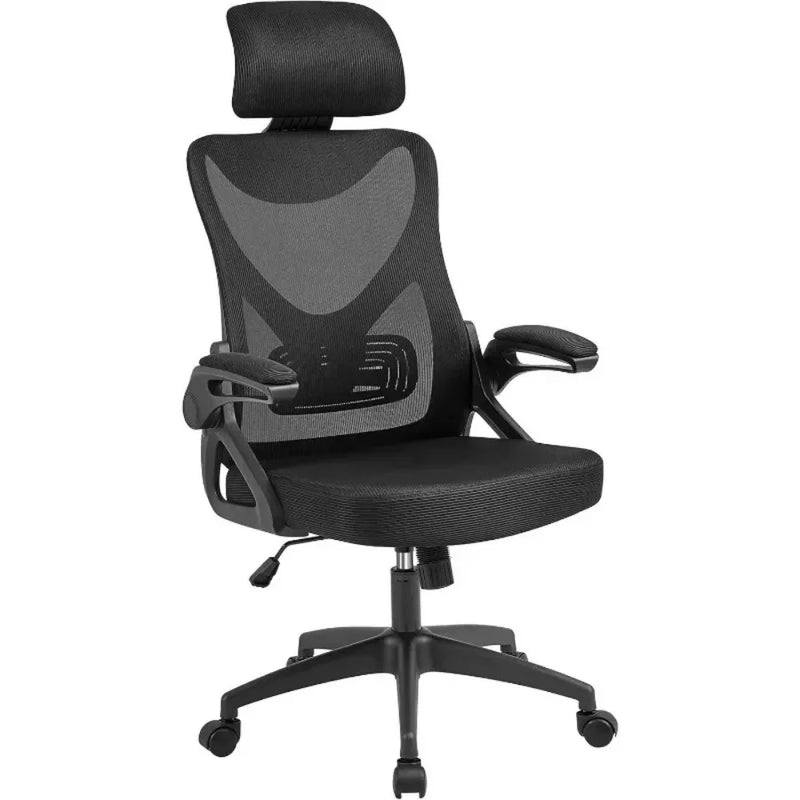 Ergonomic Office Chair, High Back Desk Chair with with flip-up Armrests, Adjustable Padded Headrest Mesh Computer Chair