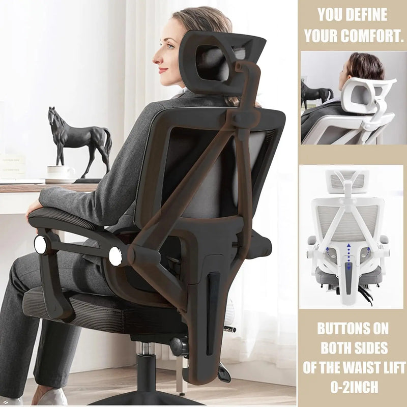 Ergonomic Home Office Chair Work Swivel Chairs with Wheels, Breathable Mesh Back Gaming Chair Adjustable Headrest