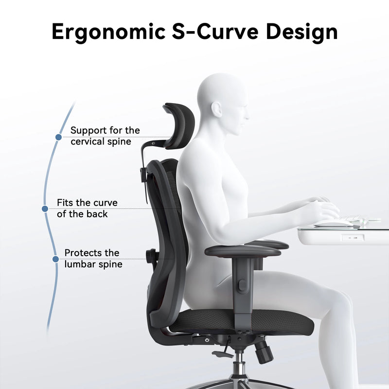 SIHOO M18 Ergonomic Office Chair for Big and Tall People Adjustable Headrest with 2D Armrest Lumbar Support and PU Wheels Swivel