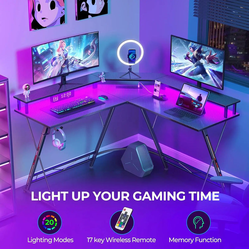 L-Shaped Gaming Desk with LED