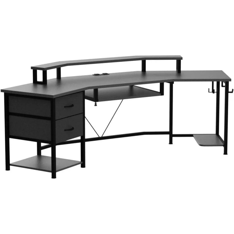 79" Gaming  Computer Desk with 2 Fabric Drawers & LED Light, L Shaped Gaming Desk with Storage Shelf for Home Office