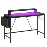 41.7 inch Gaming Desk with LED Monitor Stand, Storage Pocket, Gaming Room and Home Office, Carbon Fiber Patten