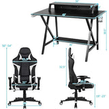 Gaming Desk and Chair Set, Ergonomic E-Sport Gamer Desk & Racing Chair Set w/Cup Holder, Monitor Stand, Earphone Hook,