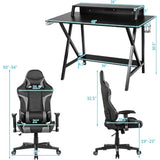 Gaming Desk and Chair Set, Ergonomic E-Sport Gamer Desk & Racing Chair Set w/Cup Holder, Monitor Stand, Earphone Hook,