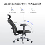 SIHOO M18 Ergonomic Office Chair for Big and Tall People Adjustable Headrest with 2D Armrest Lumbar Support and PU Wheels Swivel