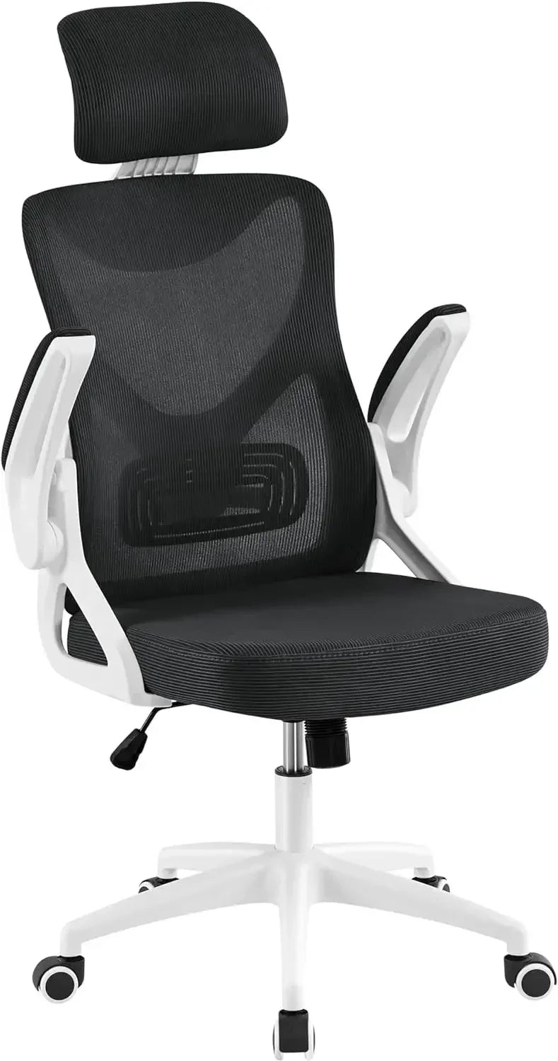 Ergonomic Office Chair, High Back Desk Chair with with flip-up Armrests, Adjustable Padded Headrest Mesh Computer Chair