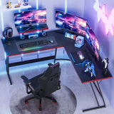 51-inch L-Shaped Gaming Desk with Carbon Fiber Corner Computer Desk with Monitor Stand,Black