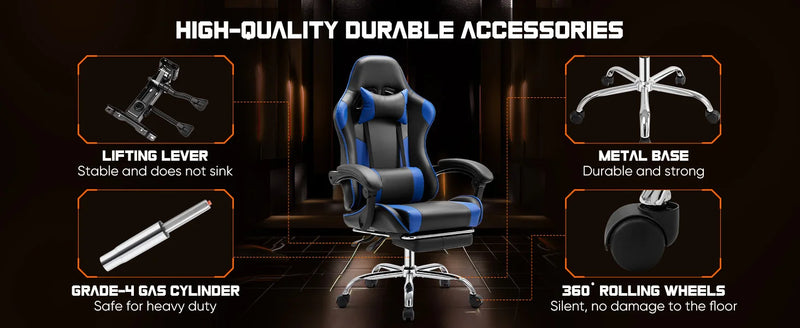 JHK Ergonomic Racing Gaming Chair Adjustable Swivel PU Leather with Headrest and Lumbar Support For Office Computer Living Room