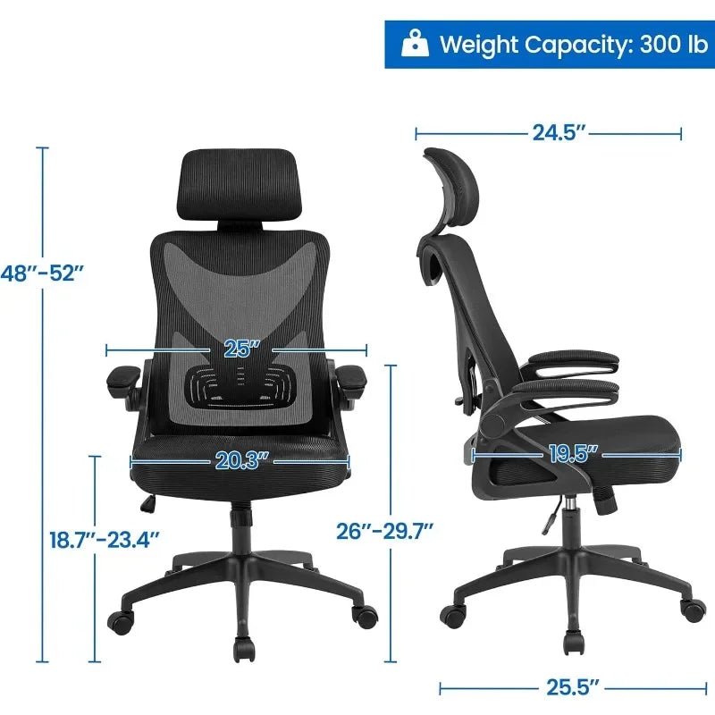 Ergonomic Office Chair, High Back Desk Chair with with flip-up Armrests, Adjustable Padded Headrest Mesh Computer Chair