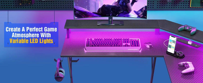 L-Shaped Gaming Desk with LED