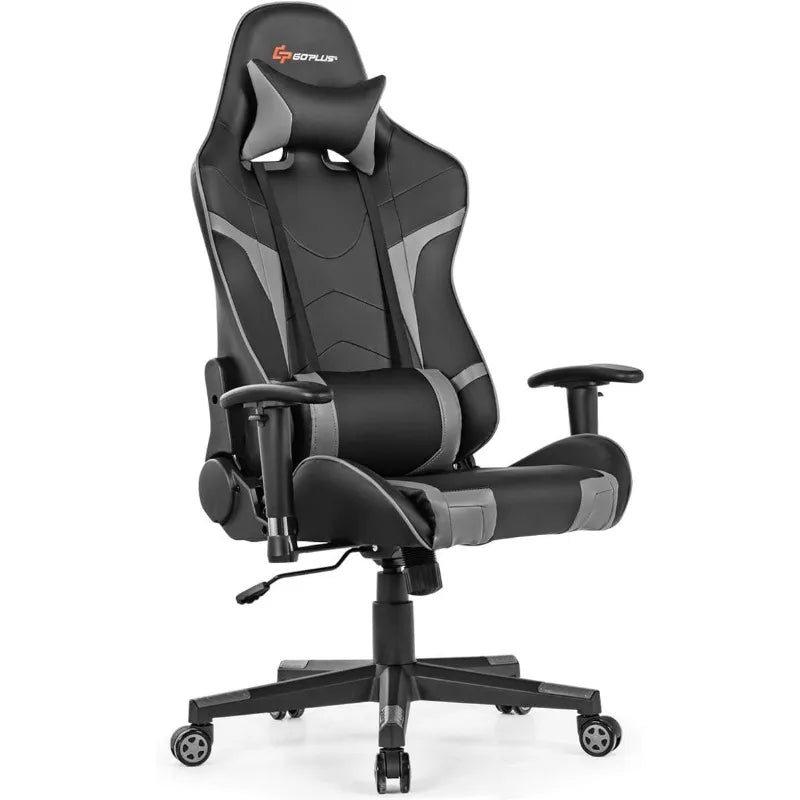 Gaming Desk and Chair Set, Ergonomic E-Sport Gamer Desk & Racing Chair Set w/Cup Holder, Monitor Stand, Earphone Hook,