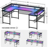 Unikito U-Shaped Desk with LED & Outlets