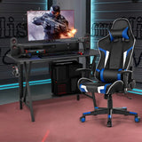 Gaming Desk and Chair Set, Ergonomic E-Sport Gamer Desk & Racing Chair Set w/Cup Holder, Monitor Stand, Earphone Hook,