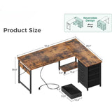 L-Shaped Desk with Drawers & Outlets