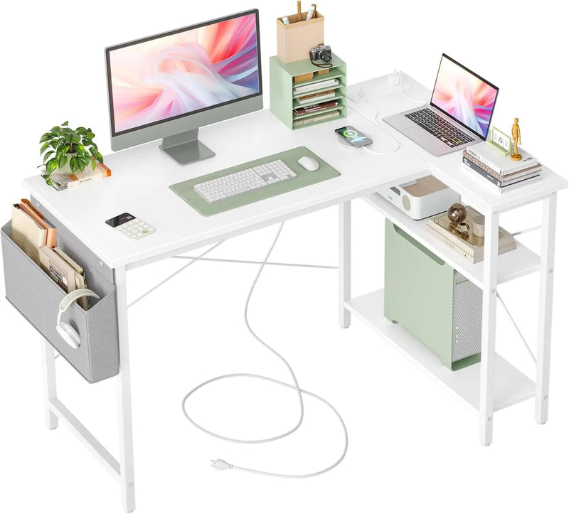 L Shaped Computer Desk with Reversible Shelves, Gaming Desk Study Writing Desk for Home Office Bedroom Small Space