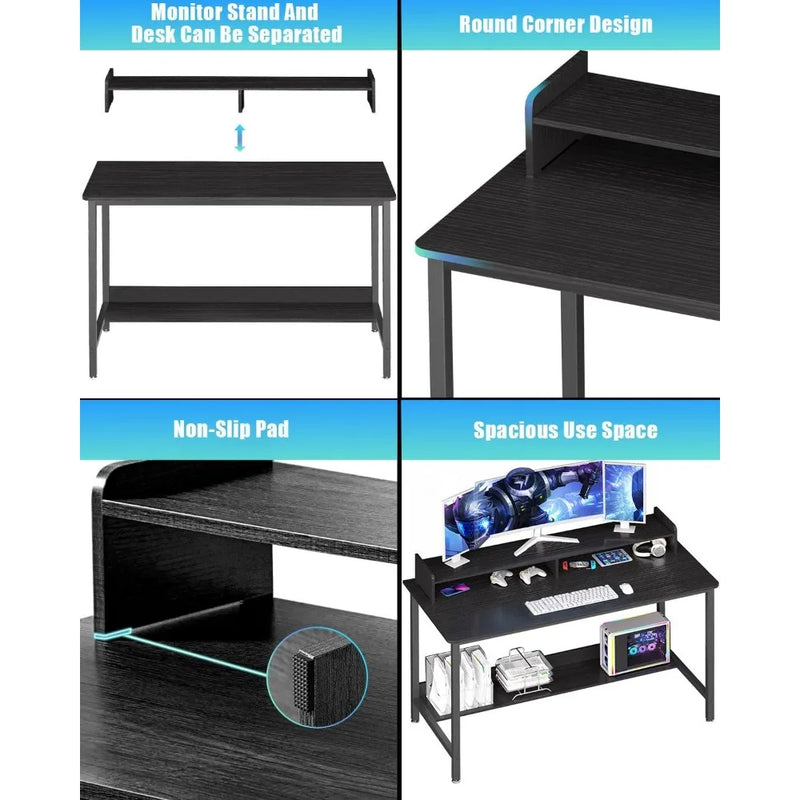 Computer Desk with Shelf, 32 Inch Gaming Desk, Home Office Storage Study Computer Desk Workstation, Metal Frame