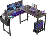 L Shaped Computer Desk Wood Corner PC Gaming Table with Side Storage Bag for Home Office Small Spaces, White