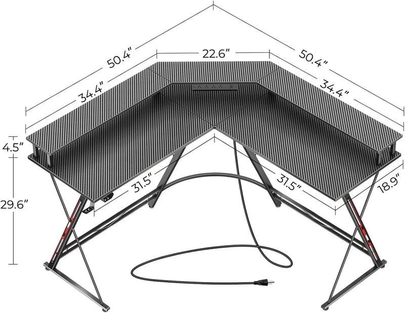 L-Shaped Gaming Desk with LED