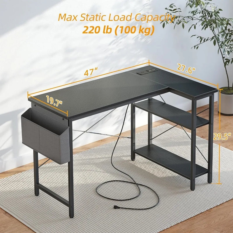 L Shaped Computer Desk with Reversible Shelves, Gaming Desk Study Writing Desk for Home Office Bedroom Small Space