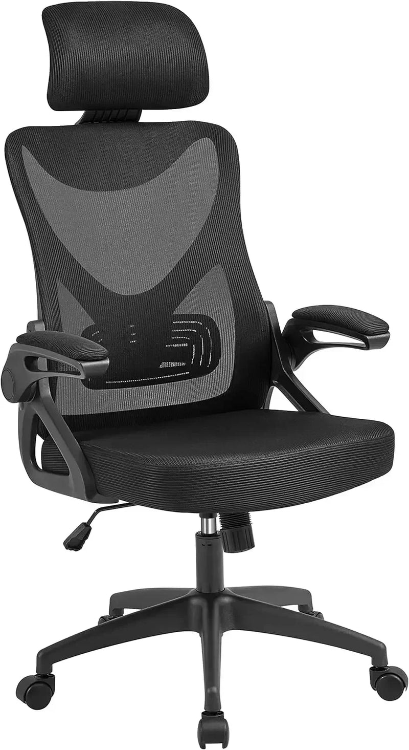 Ergonomic Office Chair, High Back Desk Chair with with flip-up Armrests, Adjustable Padded Headrest Mesh Computer Chair