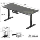 63 Inch Computer Desk Large Manual Height Adjustable Gaming Desk, Home Office Studio Table Dual 3 Monitor Curve Edge Desk Mouse