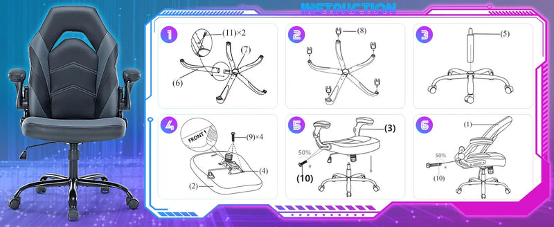 JHK Ergonomic Office Computer Home Gaming Desk Chair Adjustable PU Leather Racing Chair Flip-up Armrest For Christmas Furniture