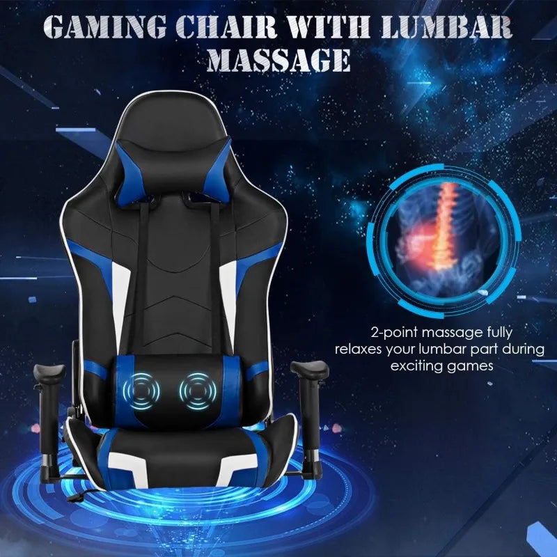 Gaming Desk and Chair Set, Ergonomic E-Sport Gamer Desk & Racing Chair Set w/Cup Holder, Monitor Stand, Earphone Hook,