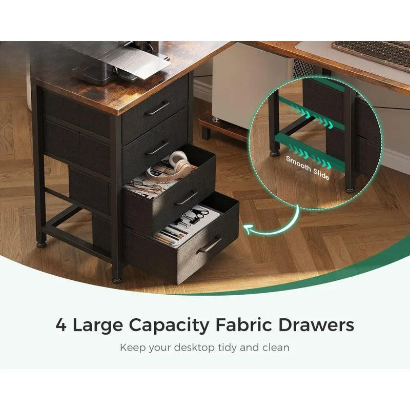 L-Shaped Desk with Drawers & Outlets