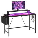 41.7 inch Gaming Desk with LED Monitor Stand, Storage Pocket, Gaming Room and Home Office, Carbon Fiber Patten