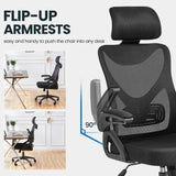 Ergonomic Office Chair, High Back Desk Chair with with flip-up Armrests, Adjustable Padded Headrest Mesh Computer Chair