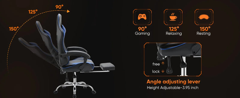 JHK Ergonomic Racing Gaming Chair Adjustable Swivel PU Leather with Headrest and Lumbar Support For Office Computer Living Room