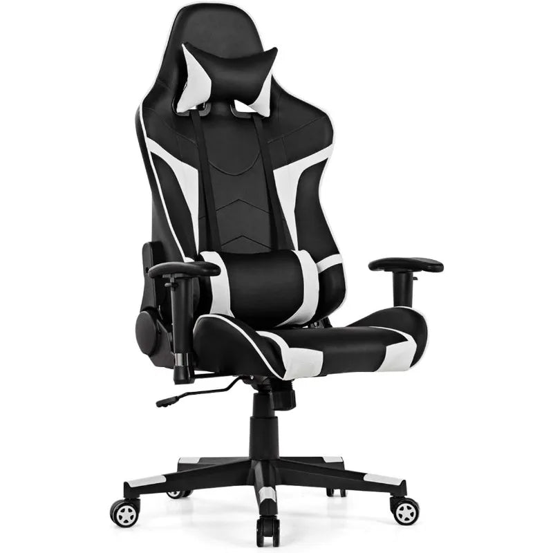 Gaming Desk and Chair Set, Ergonomic E-Sport Gamer Desk & Racing Chair Set w/Cup Holder, Monitor Stand, Earphone Hook,