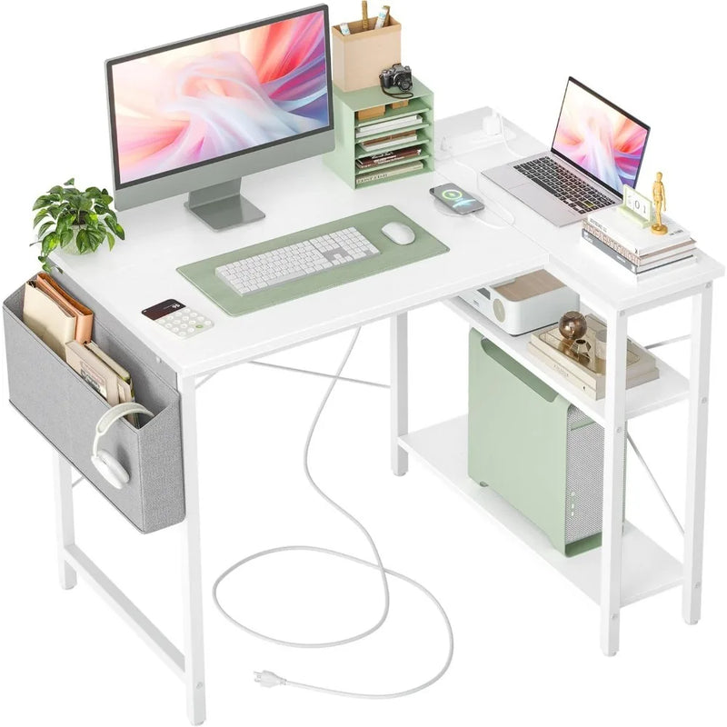 L Shaped Computer Desk with Reversible Shelves, Gaming Desk Study Writing Desk for Home Office Bedroom Small Space