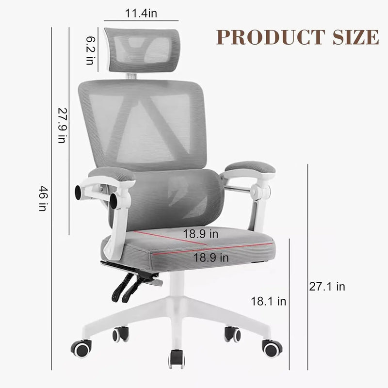 Ergonomic Home Office Chair Work Swivel Chairs with Wheels, Breathable Mesh Back Gaming Chair Adjustable Headrest