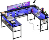 Unikito U-Shaped Desk with LED & Outlets