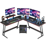 51-inch L-Shaped Gaming Desk with Carbon Fiber Corner Computer Desk with Monitor Stand,Black