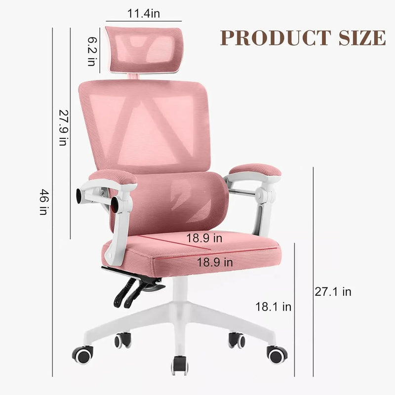 Ergonomic Home Office Chair Work Swivel Chairs with Wheels, Breathable Mesh Back Gaming Chair Adjustable Headrest