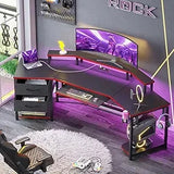 79" Gaming  Computer Desk with 2 Fabric Drawers & LED Light, L Shaped Gaming Desk with Storage Shelf for Home Office