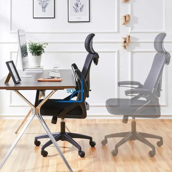 Ergonomic Office Chair, High Back Desk Chair with with flip-up Armrests, Adjustable Padded Headrest Mesh Computer Chair