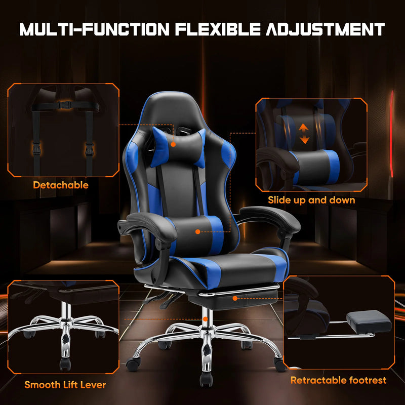 JHK Ergonomic Racing Gaming Chair Adjustable Swivel PU Leather with Headrest and Lumbar Support For Office Computer Living Room